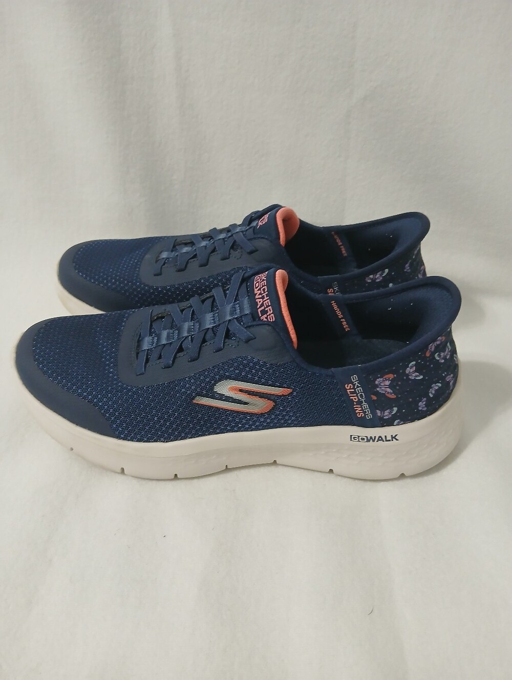 Skechers Navy and Coral GOwalk Slip-On Sneakers